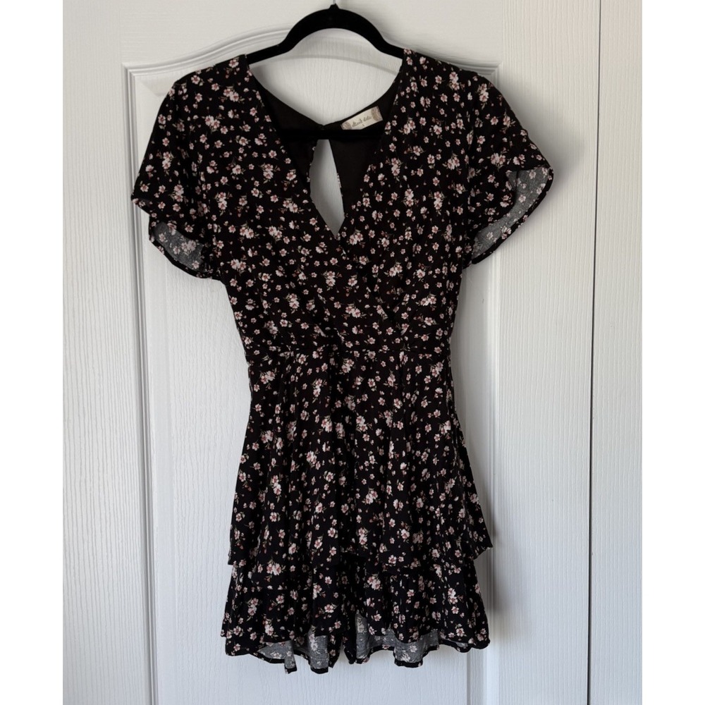 Altar'd State Romper Black Floral Large Double‎ Ruffle Maximalist Flowy Cottage